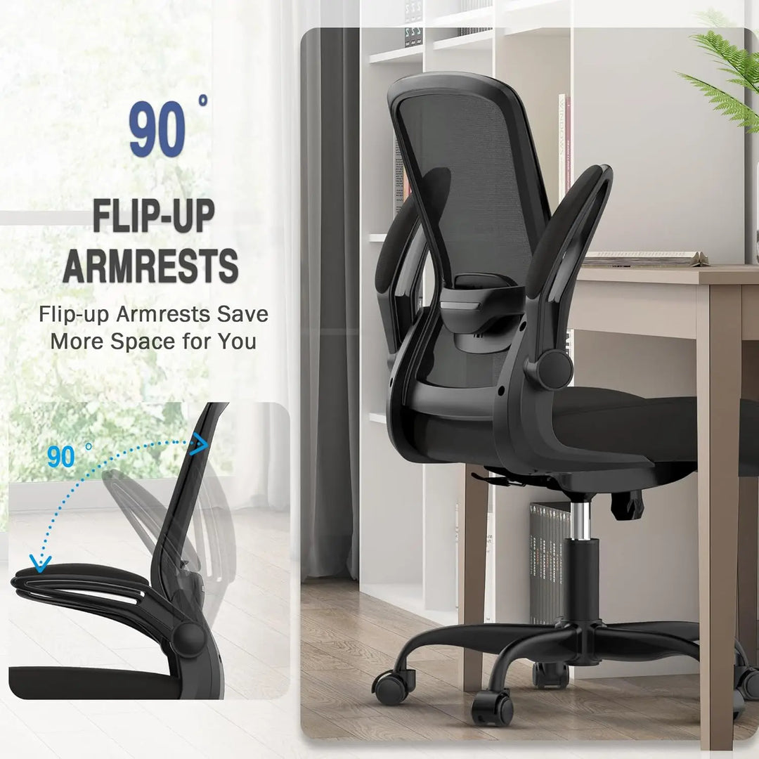 Ergonomic Office Chair - BIFMA Certified High Back Mesh Desk Chair with Adjustable Lumbar Support & Flip-Up Armrests for Home Office (Modern, All Black)