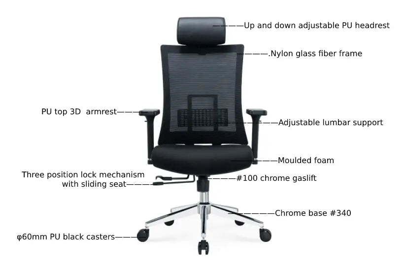 Ergonomic Office Chair – Black with Sliding Seat, Adjustable Headrest & Lumbar Support