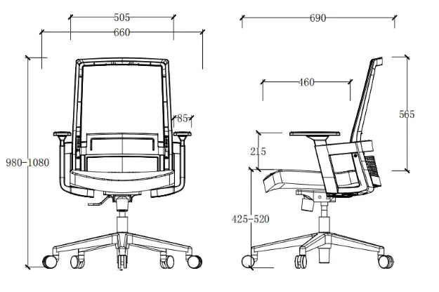 Ergonomic Office Chair – High-Density Seat, Adjustable Lumbar, Fixed Armrest
