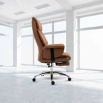 Load image into Gallery viewer, Brown leather executive office chair with chrome base and casters ergonomic luxurious pu leather chair