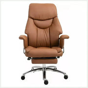 Ergonomic office chair with reclining footrest brown luxurious pu leather and chrome base for office use