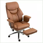 Load image into Gallery viewer, Brown ergonomic office chair in luxurious PU leather with matching footrest and chrome base for comfortable seating