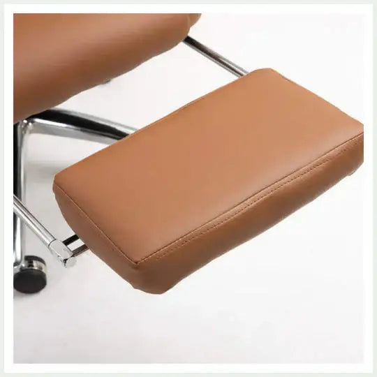 Brown leather footrest pad with stitched edges for ergonomic office chair luxurious pu leather chair brown