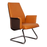 Load image into Gallery viewer, Orange and brown ergonomic PU leather office visitor chair with cushioned armrests and chrome cantilever base