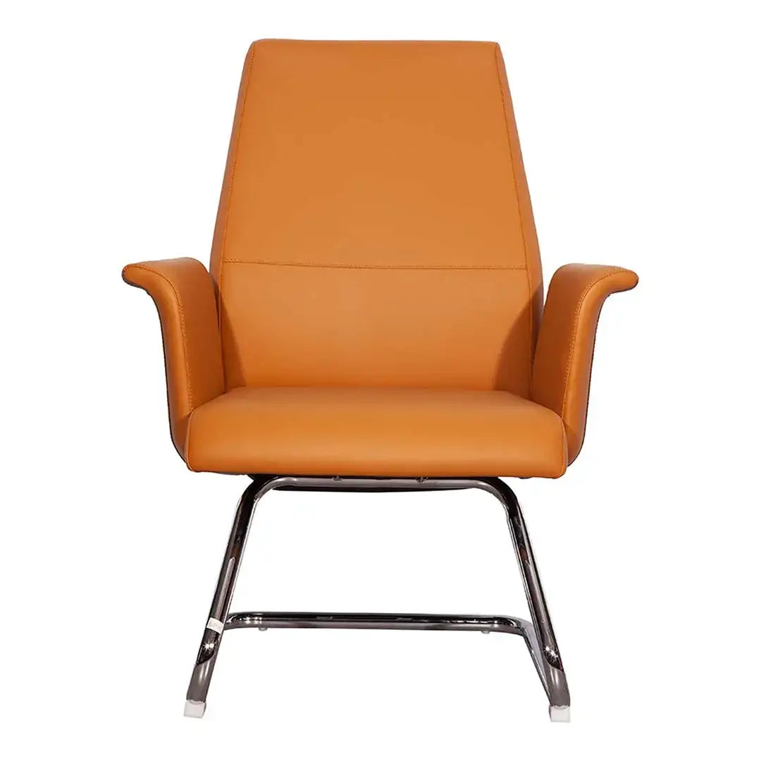 Ergonomic orange PU leather office visitor chair YS 201 C with cushioned armrests and chrome cantilever base