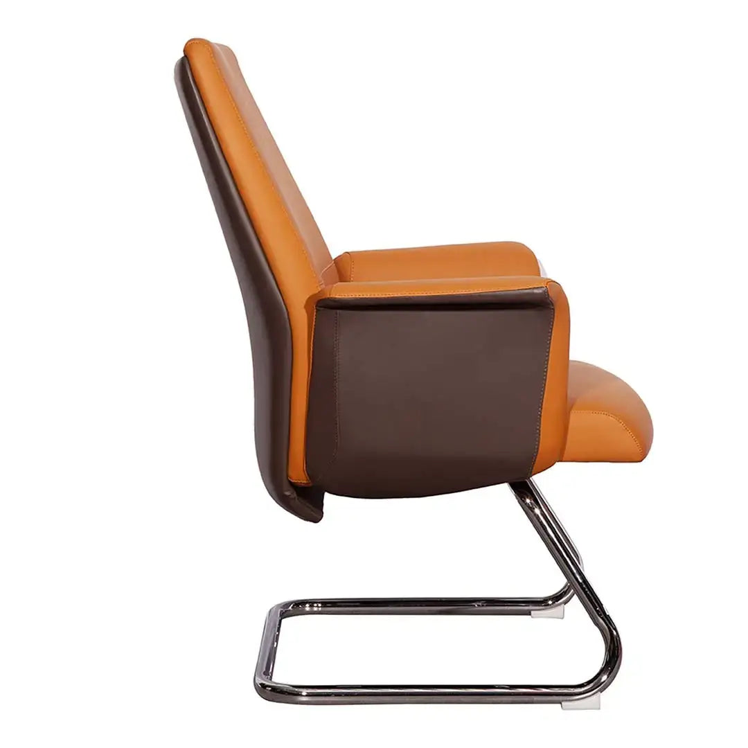 Ergonomic pu leather office visitor chair ys 201 c with cushioned armrests tan and dark brown two-tone design