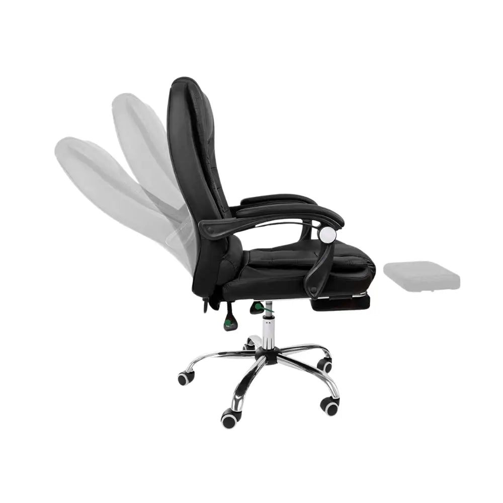 Ergonomic Reclining Office Chair with PU Leather, Footrest & Adjustable Height - Metal Frame, High-Density Foam, Black-GCC Home Center
