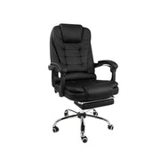 Ergonomic Reclining Office Chair with PU Leather, Footrest & Adjustable Height - Metal Frame, High-Density Foam, Black-GCC Home Center