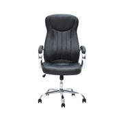 Ergonomic Shining Black Faux Leather Office Chair with Chrome Armrests & Tilt Function - Adjustable Gas lift, 360° Swivel-GCC Home Center