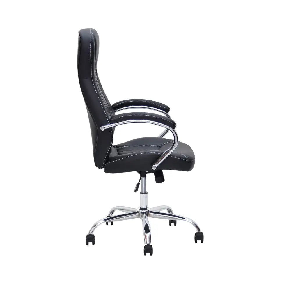 Ergonomic Shining Black Faux Leather Office Chair with Chrome Armrests & Tilt Function - Adjustable Gas lift, 360° Swivel-GCC Home Center