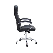 Ergonomic Shining Black Faux Leather Office Chair with Chrome Armrests & Tilt Function - Adjustable Gas lift, 360° Swivel-GCC Home Center