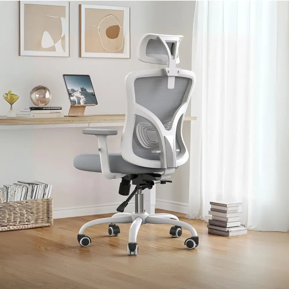 Ergonomic White Office Chair with Adjustable Lumbar Support & Breathable Mesh - Comfortable High-Back Desk Chair for Home & Office-GCC Home Center
