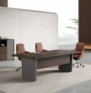 Modern executive conference table with dark wood finish and sleek gray metal legs for executive meetings 240 by 115 cm