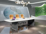 Load image into Gallery viewer, Modern white conference table with sleek metallic legs and minimalist design for luxury office meetings seating 8 to 12 people