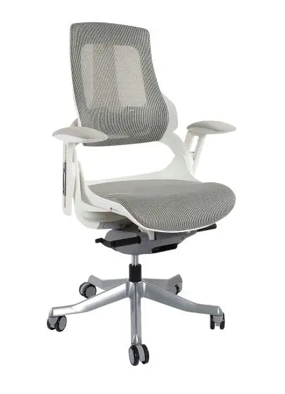 Executive Medium Back Height Ergonomic Mesh Chair, Office Conference Mesh Chairs With Adjustable-Backrest Caster Wheels- White-GCC Home Center