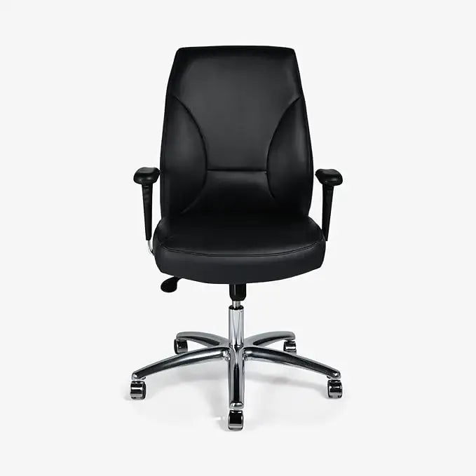 Executive Office Chair, Metal/Chrome Wheel Base - Black-GCC Home Center