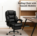Load image into Gallery viewer, Black leather executive office gaming chair with footrest chrome base pu leather high back and adjustable height
