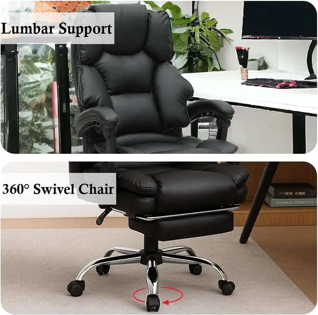 Black leather executive office gaming chair with lumbar support 360 degree swivel high back adjustable height