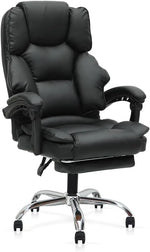 Load image into Gallery viewer, Black leather executive office gaming chair with padded lumbar support chrome base and adjustable height