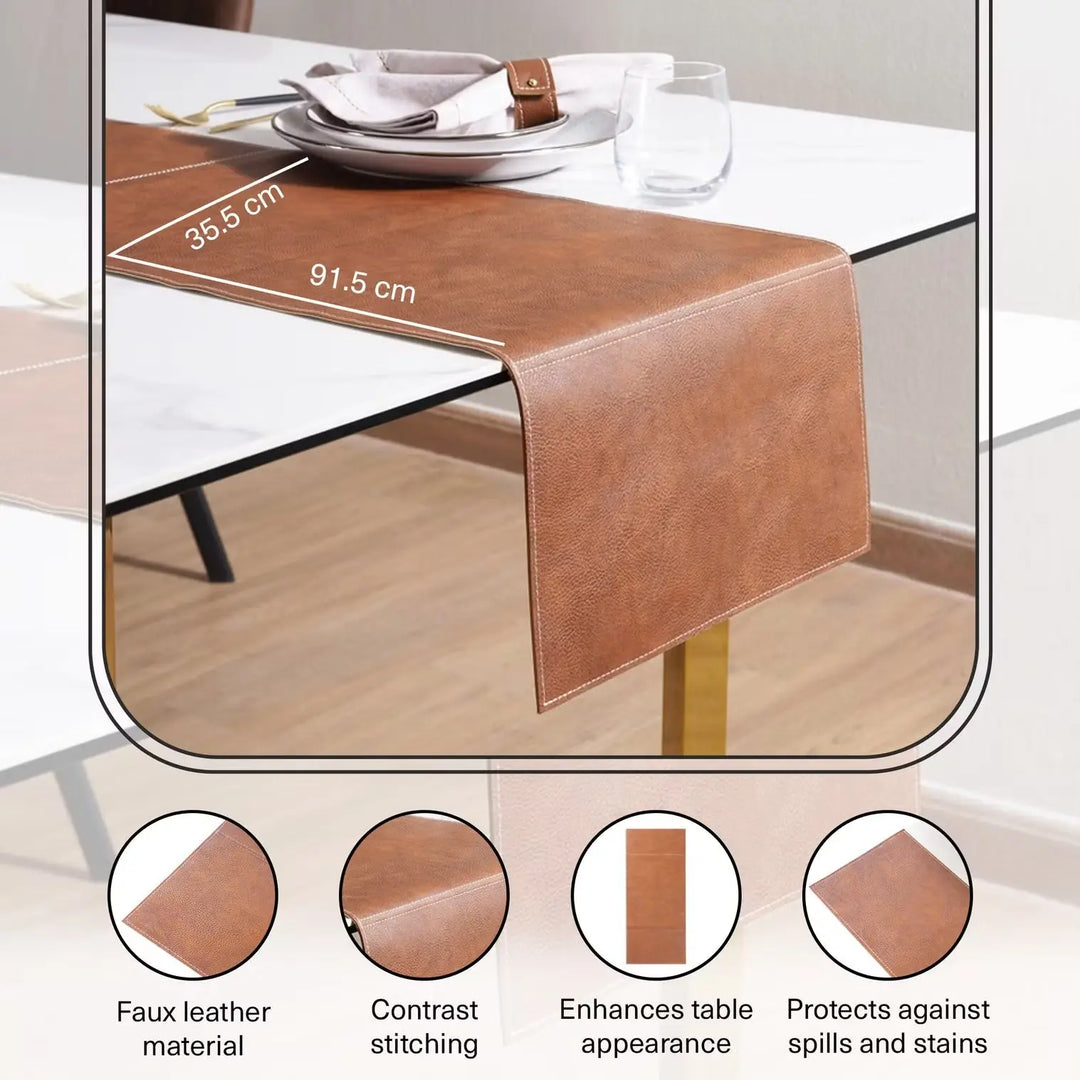 Faux Leather Table Runner 35.5x91.5 cm – Brown