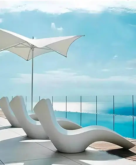 Fiberglass Outdoor Sunlounger 200cm – Waterproof & Sunproof Poolside Lounge Chair with Ergonomic Backrest, White