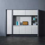 Load image into Gallery viewer, File Cabinet With 3-Shelves, 4-Door Cupboard And 2-Upper Cupboard, Elegant Glossy White Finish-GCC Home Center