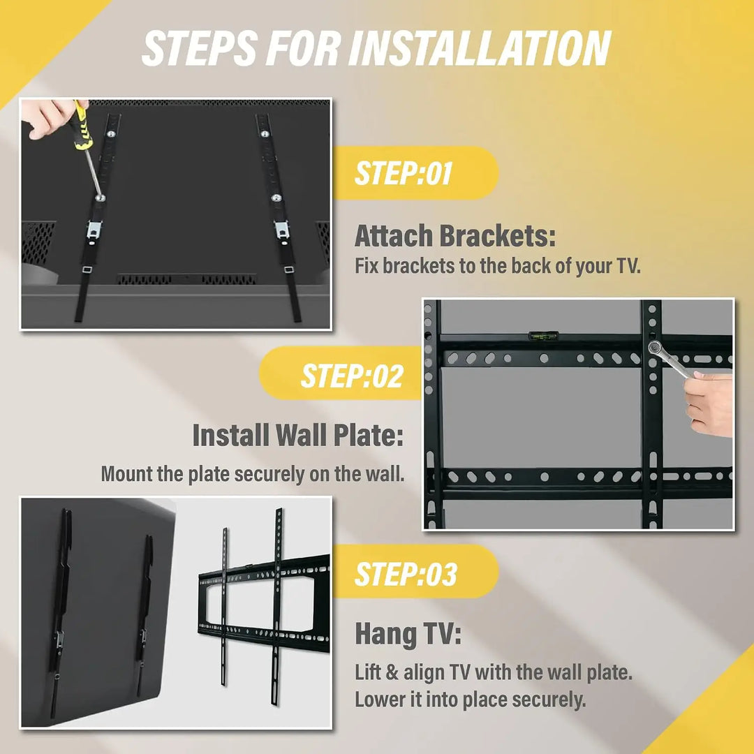 Fixed TV Wall Mount for Most 37-80 Inch Flat Screen LED, LCD TV Wall Mount TV Bracket up to VESA 600 * 400 MM 60KG (132lbs)