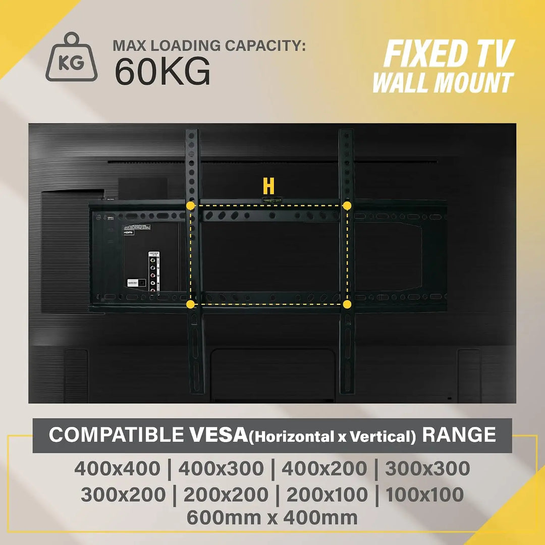 Fixed TV Wall Mount for Most 37-80 Inch Flat Screen LED, LCD TV Wall Mount TV Bracket up to VESA 600 * 400 MM 60KG (132lbs)