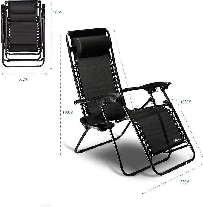 Foldable Camping Chair Outdoor Lounges Chair Garden Chair Adjustable Beach Chair with Pillows Cup Holders-GCC Home Center