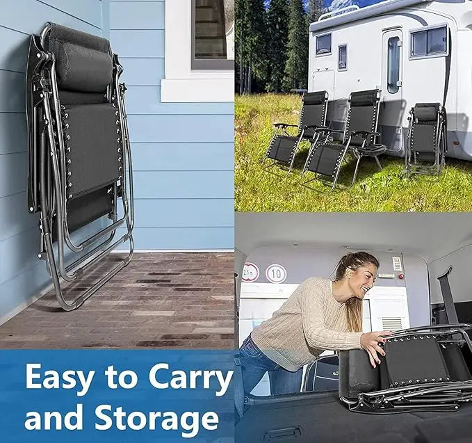 Foldable Camping Chair Outdoor Lounges Chair Garden Chair Adjustable Beach Chair with Pillows Cup Holders-GCC Home Center