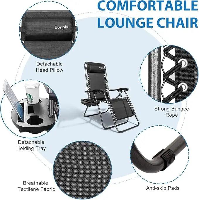 Foldable Camping Chair Outdoor Lounges Chair Garden Chair Adjustable Beach Chair with Pillows Cup Holders-GCC Home Center