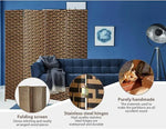 Load image into Gallery viewer, Foldable Hand-Woven Room Divider – 4 Panel Rattan Partition Screen, 200 x 180 cm – Privacy Separator for Bedroom, Office, Living Room, Hotel