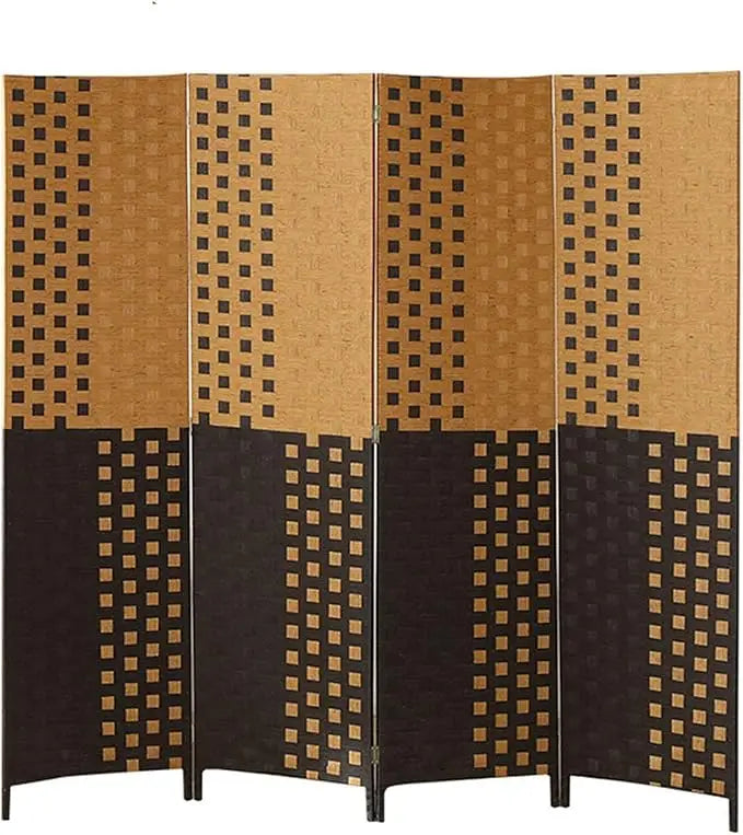 Foldable Hand-Woven Room Divider – 4 Panel Rattan Partition Screen, 200 x 180 cm – Privacy Separator for Bedroom, Office, Living Room, Hotel