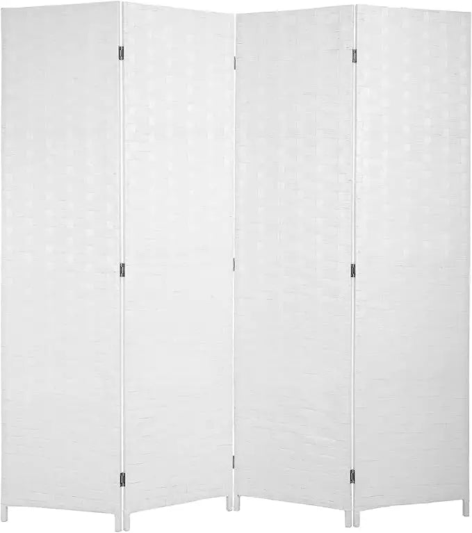 Foldable Hand-Woven Room Divider – 4 Panel Rattan Partition Screen, 200 x 180 cm – Privacy Separator for Bedroom, Office, Living Room, Hotel