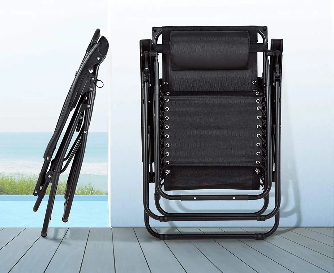 Foldable Outdoor Lounge Chair – Adjustable Camping & Beach Recliner with Pillows and Cup Holders for Poolside, Garden & Backyard**