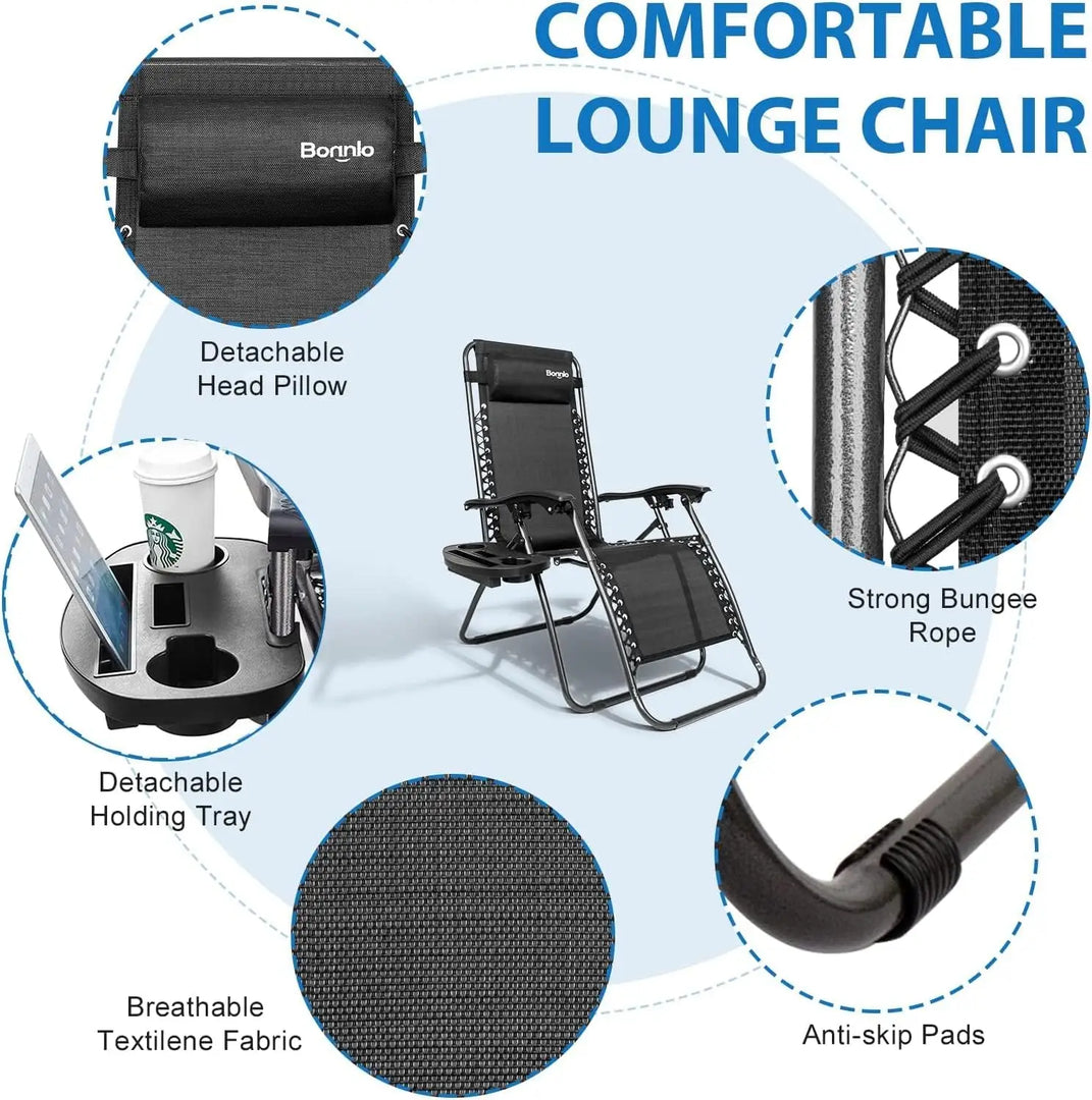 Foldable Outdoor Lounge Chair – Adjustable Camping & Beach Recliner with Pillows and Cup Holders for Poolside, Garden & Backyard**