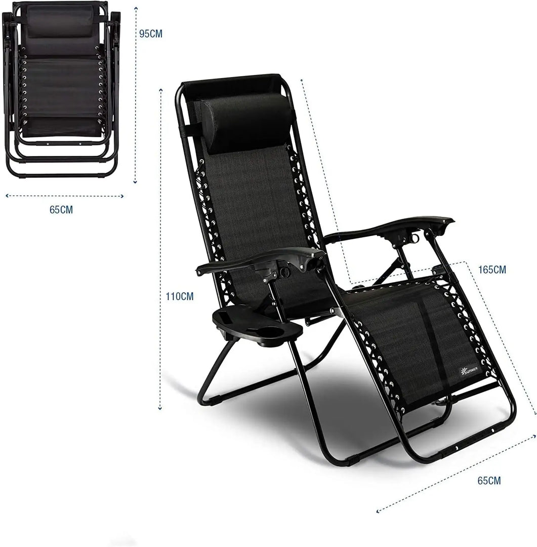 Foldable Outdoor Lounge Chair – Adjustable Camping & Beach Recliner with Pillows and Cup Holders for Poolside, Garden & Backyard**