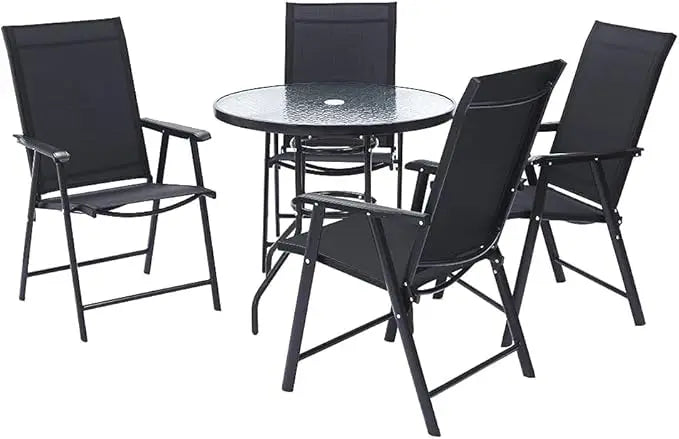 Foldable Patio Chair with Armrests and Breathable Seat Fabric, Outdoor Dining Chair-GCC Home Center