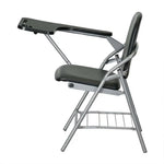 Load image into Gallery viewer, Black foldable student chair b208 with cushioned seat metal frame and attached writing tablet for space-saving use