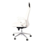 Load image into Gallery viewer, Foldable student chair b208 with cushioned white leather seat chrome base black accents and writing tablet for space-saving use