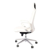 Foldable student chair b208 with cushioned white leather seat chrome base black accents and writing tablet for space-saving use