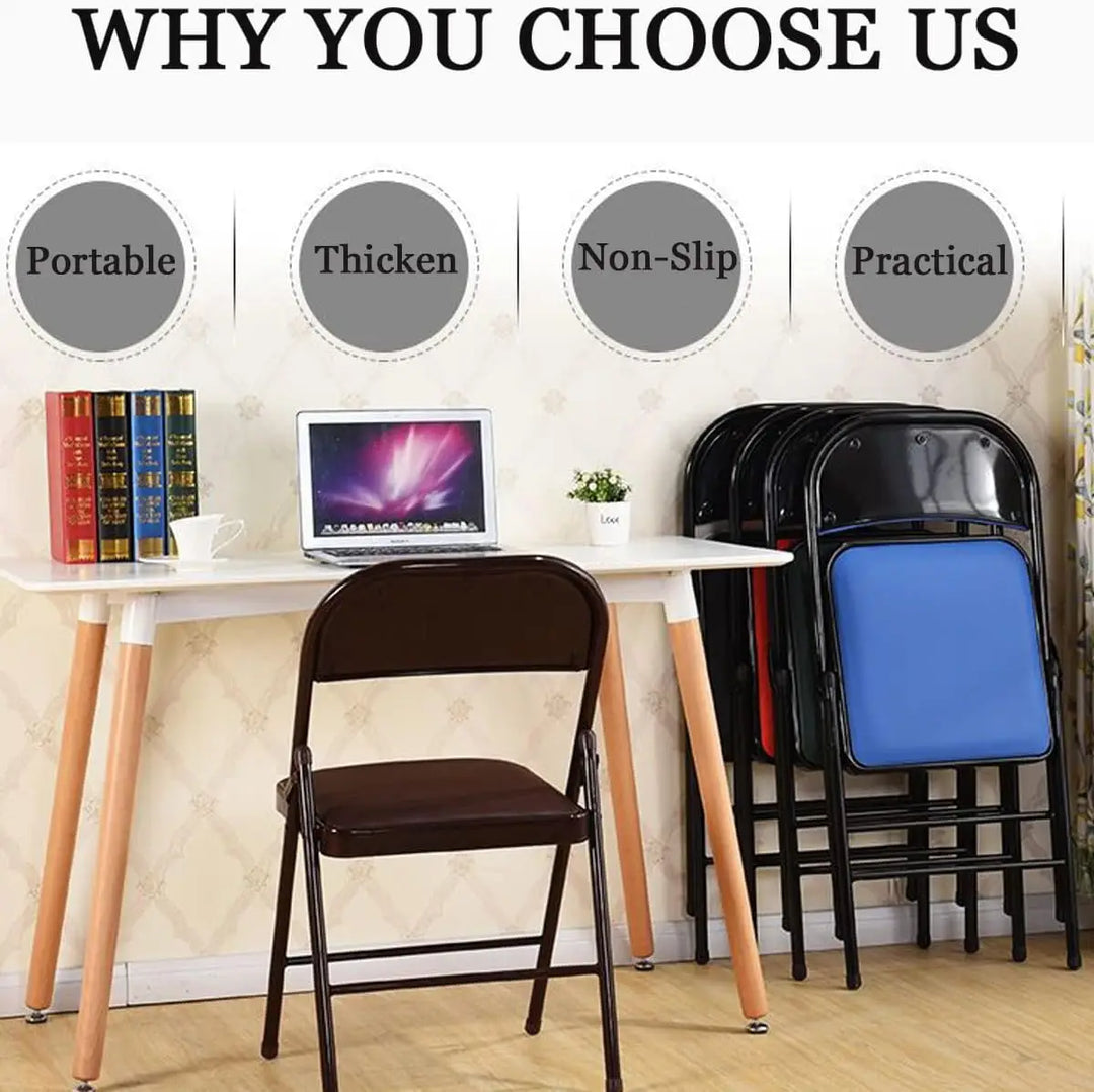 Folding Chair With Padded Seats Multi Functional Portable Chair For Home Dining Office - Black-GCC Home Center