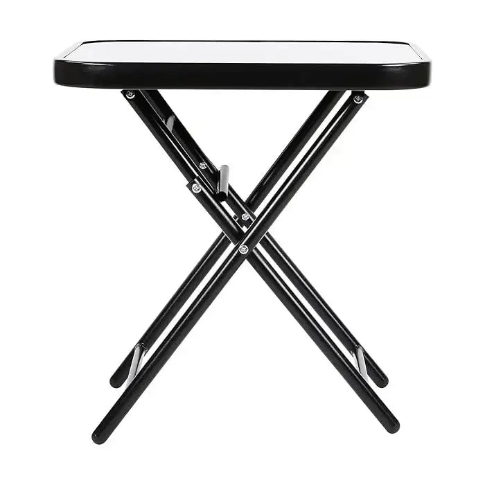 Folding Drinks Side Table, Outdoor Garden Table, Small Square Patio Table - Black with Tempered Glass Top-GCC Home Center