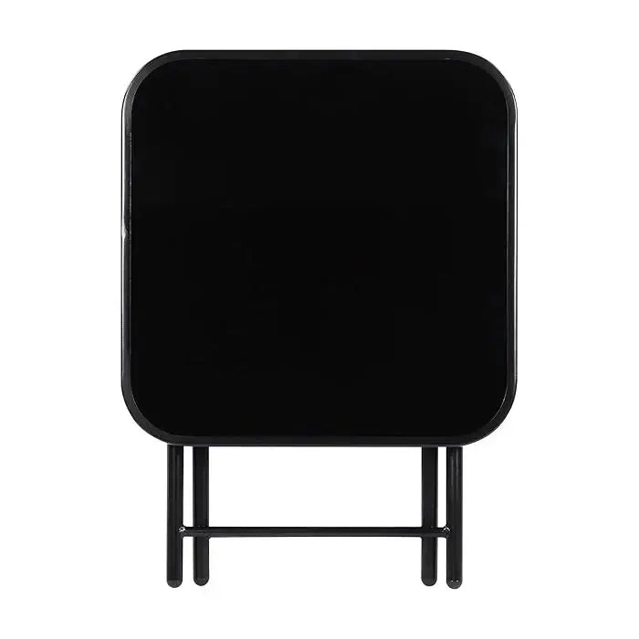 Folding Drinks Side Table, Outdoor Garden Table, Small Square Patio Table - Black with Tempered Glass Top-GCC Home Center