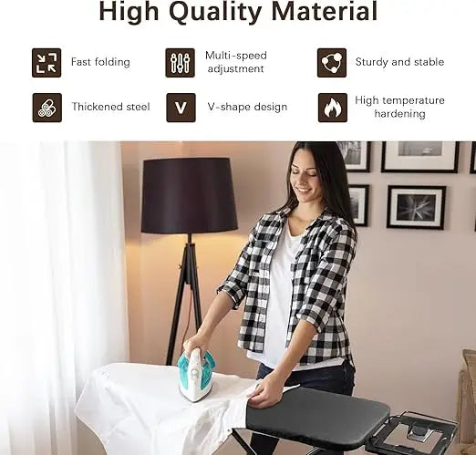 Folding Ironing Board with Iron Rest – Heavy Duty, Height Adjustable, Heat-Resistant Cover – 110 x 30 cm – Portable Iron Table for Apartments & Small Spaces