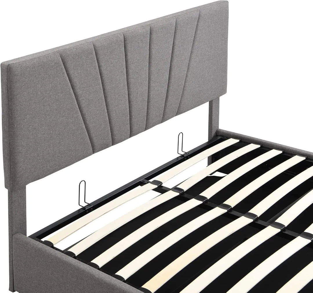 Full Lift Storage Bed with Storage Underneath and Headboard - Grey-GCC Home Center