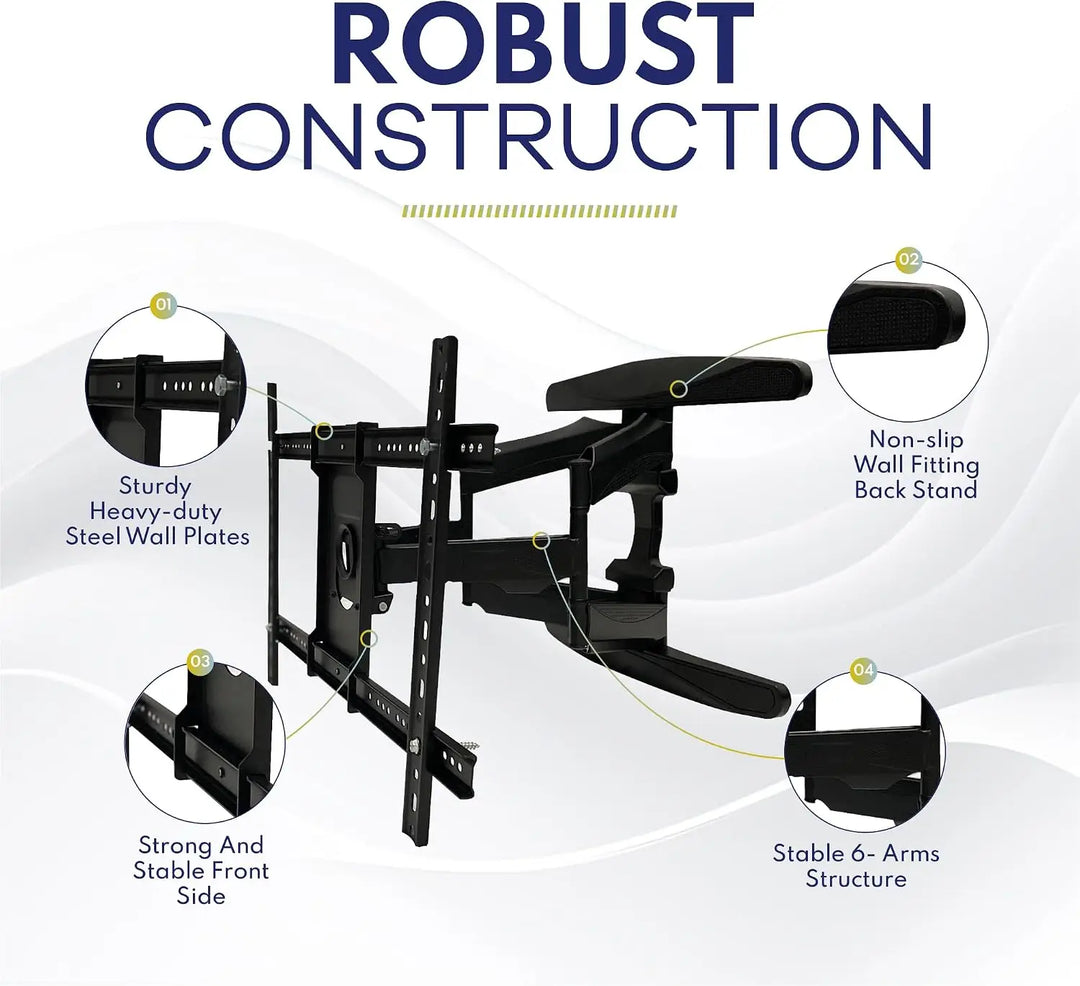 Full Motion TV Wall Mount for 40-85 Inch LED, LCD, OLED & Smart TVs | Heavy Duty Double Arm TV Bracket | Tilt +5°/-15°, Swivel 180°, Extends 57-517mm | Max VESA 600x400mm | Supports Up to 50kg
