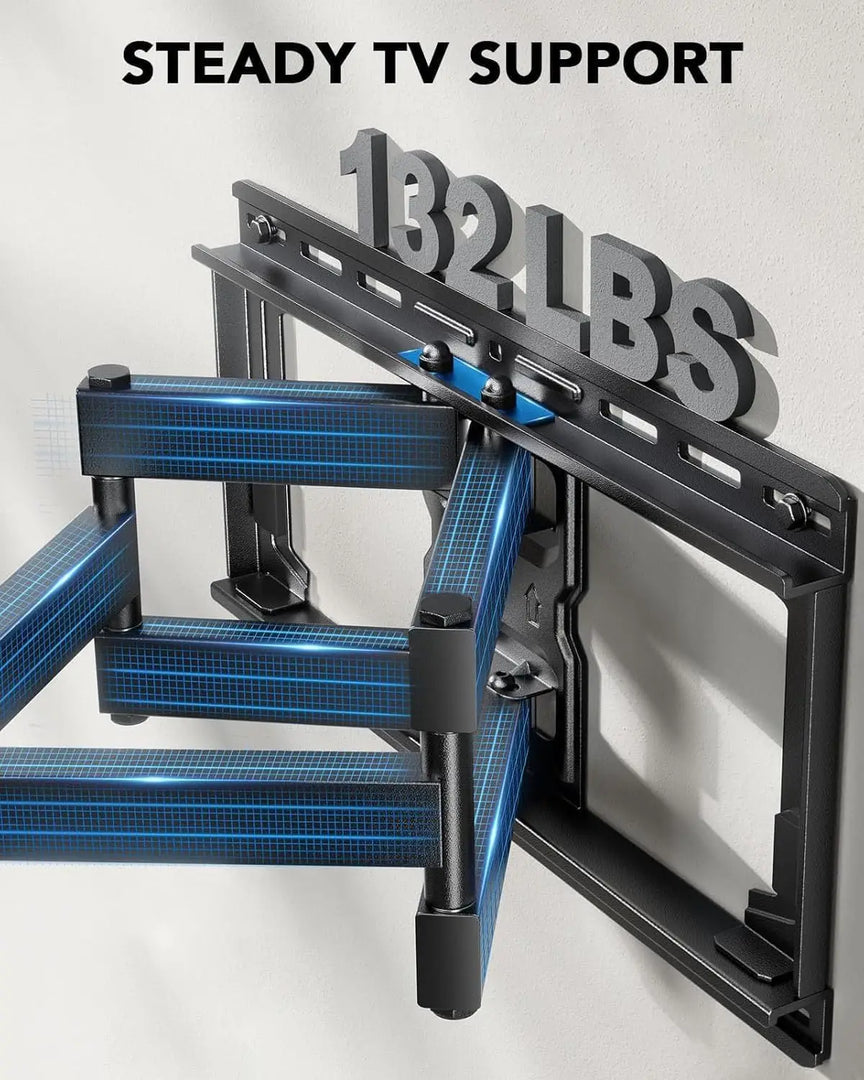 Full Motion TV Wall Mount for 42-85 inch Flat Screen LED TVs up to 132lbs, TV Mount Double Arm Tilt+5~-15° & Swivel ±45°, Max VESA 600x400mm, PILF12