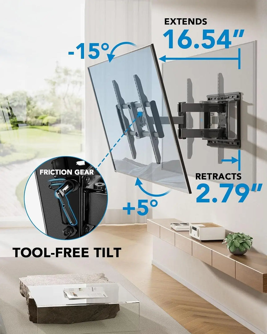 Full Motion TV Wall Mount for 42-85 inch Flat Screen LED TVs up to 132lbs, TV Mount Double Arm Tilt+5~-15° & Swivel ±45°, Max VESA 600x400mm, PILF12
