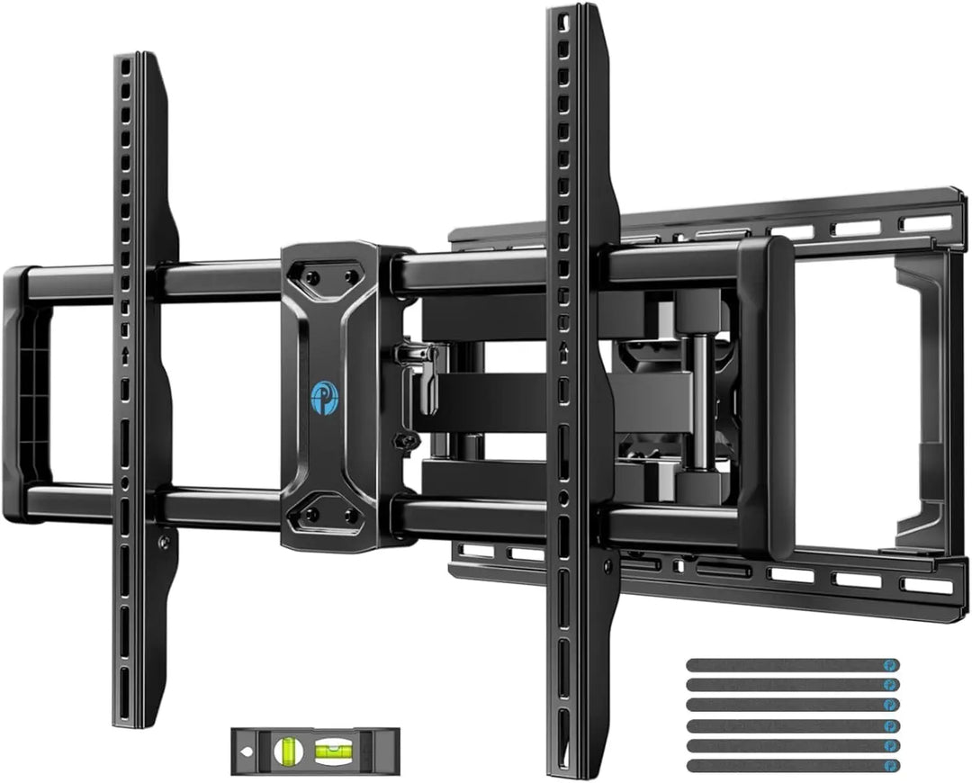 Full Motion TV Wall Mount for 42-85 inch Flat Screen LED TVs up to 132lbs, TV Mount Double Arm Tilt+5~-15° & Swivel ±45°, Max VESA 600x400mm, PILF12